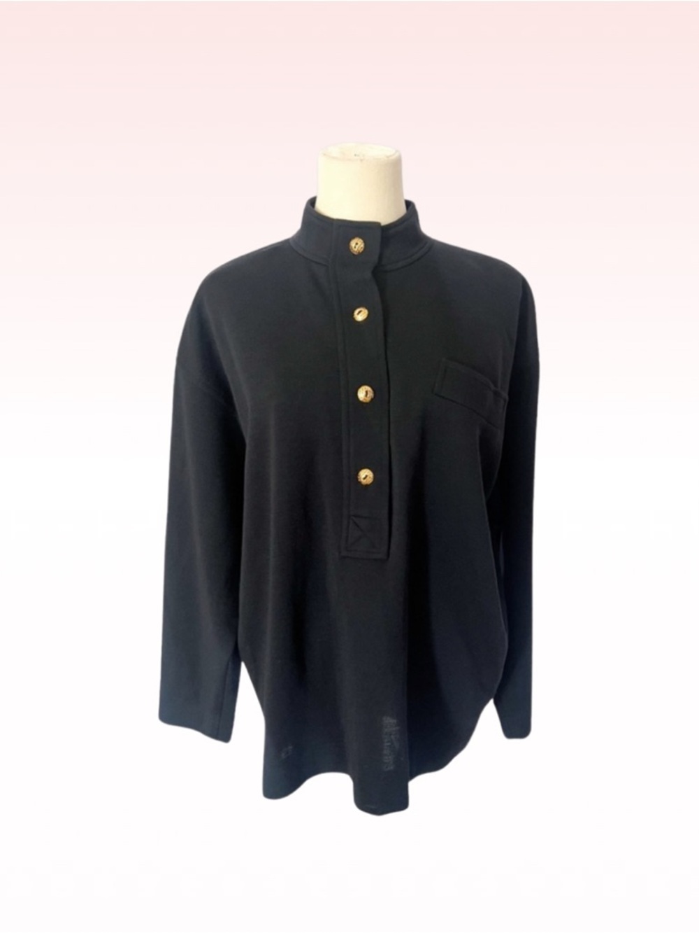 SAINT LAURENT Vtg Black Gold Button Sweater Top (Sz 44)